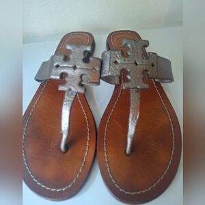 Tory Burch Pewter Leather Sandals size 9
